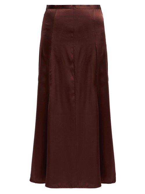 Matchesfashion.com Albus Lumen - Silk Satin Midi Skirt - Womens - Brown