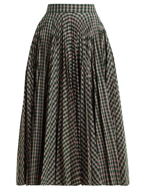 Matchesfashion.com Calvin Klein 205w39nyc - Pleated Checked Jacquard Midi Skirt - Womens - Green Multi