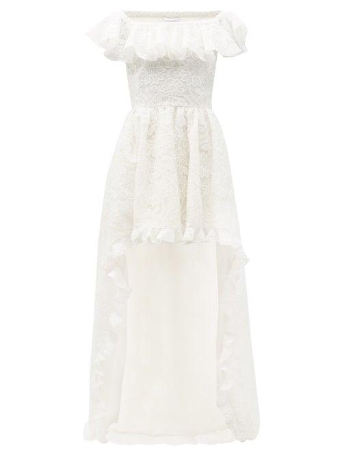 Matchesfashion.com Giambattista Valli - Tiered-neck Dipped Macram-lace Gown - Womens - White