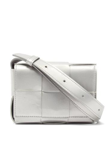 Bottega Veneta - Cassette Leather Cross-body Bag - Womens - Silver