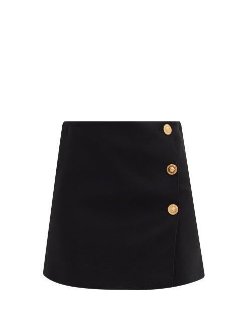 Matchesfashion.com Versace - A-line Medusa-button Crepe Mini Skirt - Womens - Black