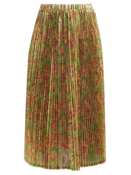Junya Watanabe - Floral-print Pleated Lam Midi Skirt - Womens - Gold