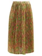 Junya Watanabe - Floral-print Pleated Lam Midi Skirt - Womens - Gold