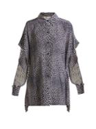 Diane Von Furstenberg Dot-print Sheer-sleeve Silk Crepe De Chine Shirt