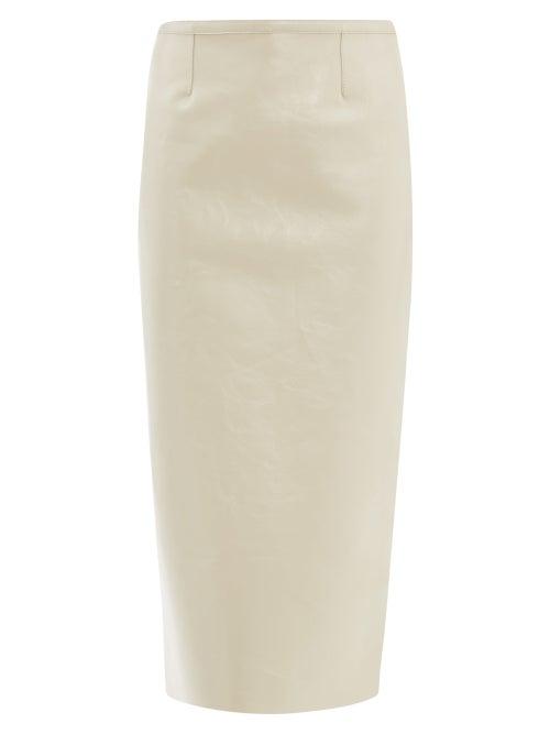 Matchesfashion.com Rochas - Crackled Leather Pencil Skirt - Womens - Beige