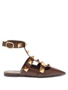 Matchesfashion.com Valentino Garavani - Roman Stud Point-toe Backless Leather Flats - Womens - Brown