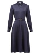 Matchesfashion.com Hillier Bartley - Belted Silk-satin Shirt Dress - Womens - Navy