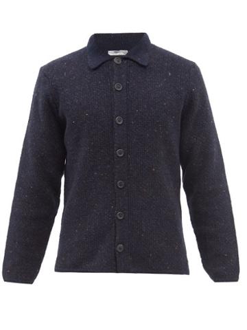 Inis Mein - Moss-stitch Merino Wool-blend Cardigan - Mens - Navy