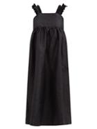 Cawley Studio - Iris Hand-smocked Linen Midi Dress - Womens - Black