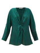 Matchesfashion.com Mes Demoiselles - Twilight Gathered Silk-satin Blouse - Womens - Green