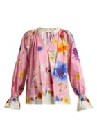 Matchesfashion.com Natasha Zinko - Floral Print Cotton Poplin Blouse - Womens - Pink Multi