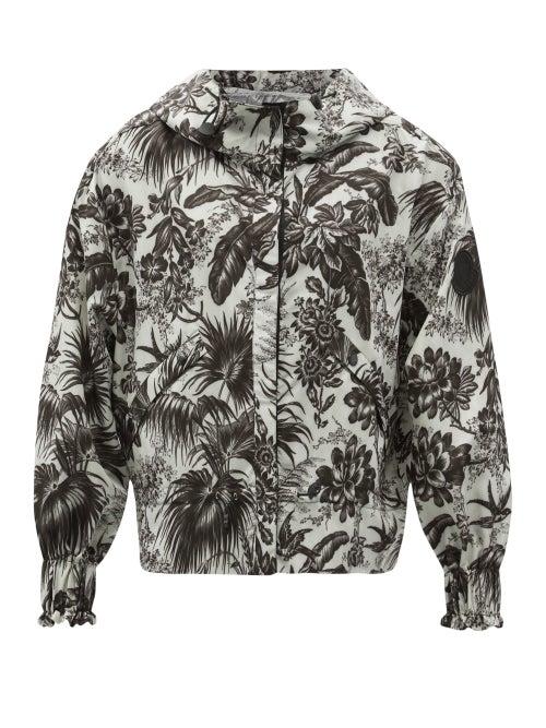 Matchesfashion.com Moncler - Botanical-print Fluted Shell Jacket - Womens - White Black