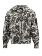 Matchesfashion.com Moncler - Botanical-print Fluted Shell Jacket - Womens - White Black