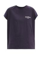 Matchesfashion.com Balmain - Logo-print Cotton-jersey Cap-sleeve T-shirt - Womens - Navy Multi