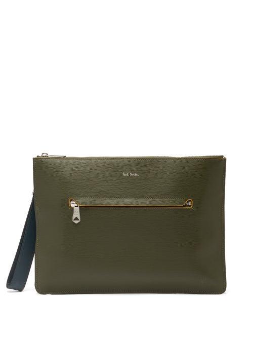 Matchesfashion.com Paul Smith - Foiled-logo Leather Pouch - Mens - Khaki