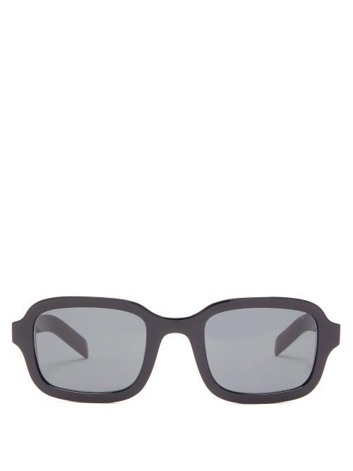 Matchesfashion.com Prada Eyewear - Foiled-logo Rectangle Acetate Sunglasses - Mens - Black
