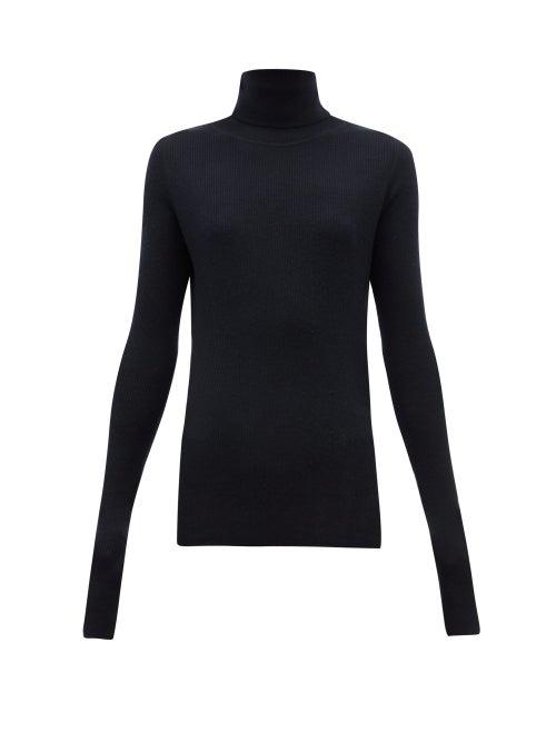 Matchesfashion.com Raey - Roll Neck Fine Rib Cashmere Sweater - Womens - Navy
