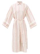Brunello Cucinelli - Striped Belted-waist Cotton-blend Shirt Dress - Womens - Red Multi