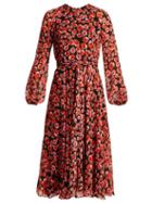 Matchesfashion.com Giambattista Valli - Petal Print Silk Georgette Dress - Womens - Black Multi