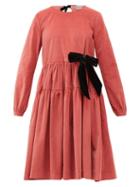 Matchesfashion.com Molly Goddard - Deliah Velvet Bow Cotton Blend Corduroy Dress - Womens - Pink