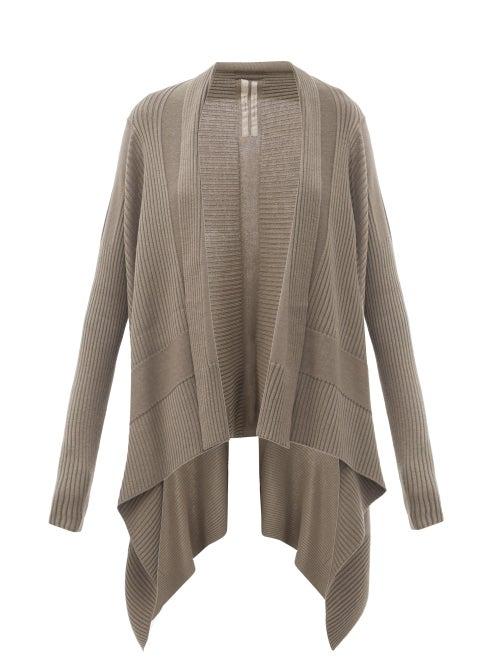 Matchesfashion.com Rick Owens - Draped Ribbed Wool Cardigan - Womens - Grey