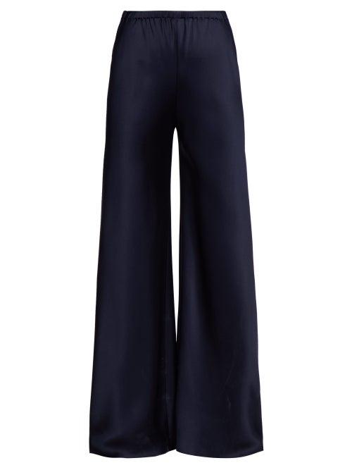 Matchesfashion.com The Row - Gala Kick Flare Satin Trousers - Womens - Navy