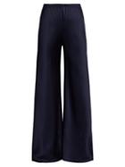Matchesfashion.com The Row - Gala Kick Flare Satin Trousers - Womens - Navy