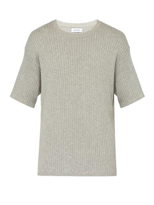 Matchesfashion.com Saturdays Nyc - Pacho Split Ribbed Knit Cotton Blend T Shirt - Mens - Grey