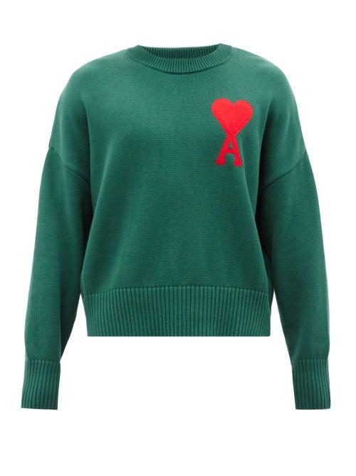 Ami - Logo-appliqu Organic-cotton Blend Sweater - Mens - Green
