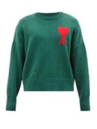 Ami - Logo-appliqu Organic-cotton Blend Sweater - Mens - Green
