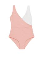 Matchesfashion.com Cossie + Co - The Ashley Bi-colour Honeycomb-effect Swimsuit - Womens - Pink Multi
