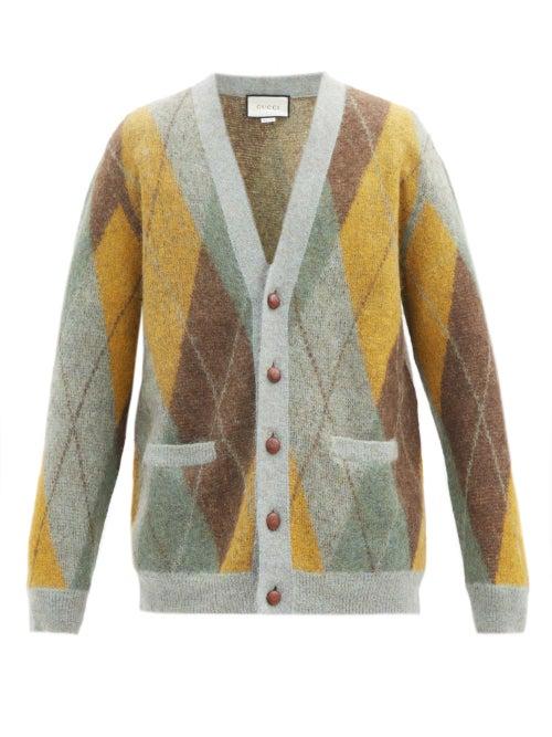 Matchesfashion.com Gucci - Harlequin-jacquard Mohair-blend Cardigan - Mens - Grey Multi