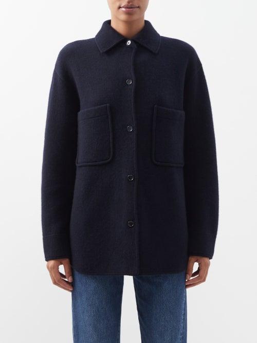 Allude - Point-collar Wool-blend Overshirt - Womens - Dark Navy