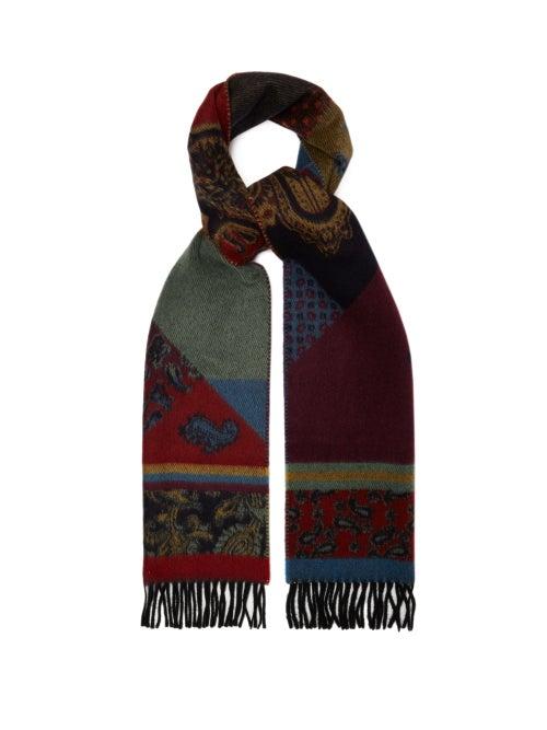 Matchesfashion.com Etro - Colour Block Paisley Cashmere Blend Scarf - Womens - Black Multi