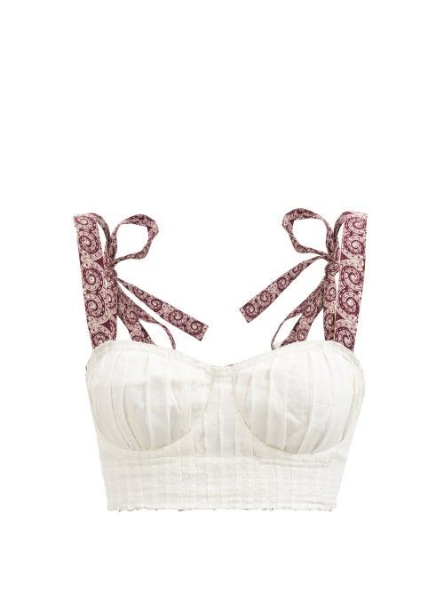 Le Sirenuse, Positano - Dalia Calypso Tie-shoulder Linen Cropped Top - Womens - White
