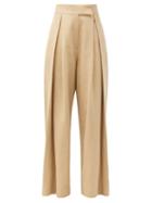 Matchesfashion.com Raey - Pleated-front Wide-leg Cotton-blend Trousers - Womens - Beige