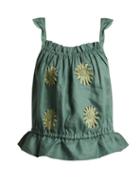 Matchesfashion.com Innika Choo - Floral Embroidered Peplum Linen Top - Womens - Khaki