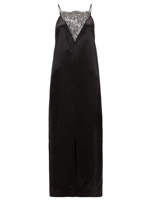 Matchesfashion.com Khaite - Lace-insert Satin Midi Dress - Womens - Black