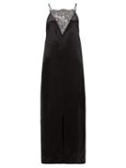 Matchesfashion.com Khaite - Lace-insert Satin Midi Dress - Womens - Black
