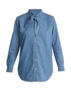 Matchesfashion.com M.i.h Jeans - Booker Neck Tie Cotton Denim Shirt - Womens - Mid Blue