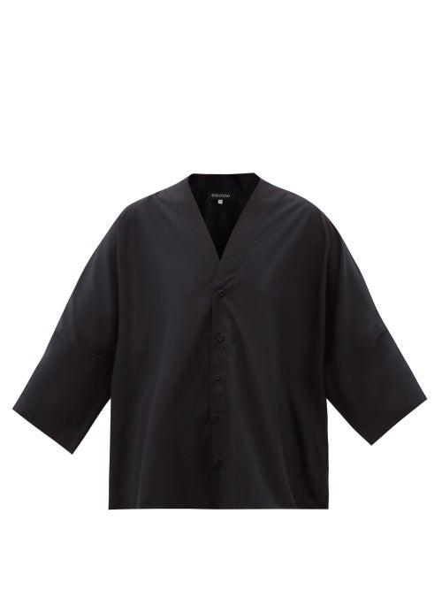 Matchesfashion.com Eskandar - Batwing-sleeve Cotton-poplin Shirt - Womens - Black