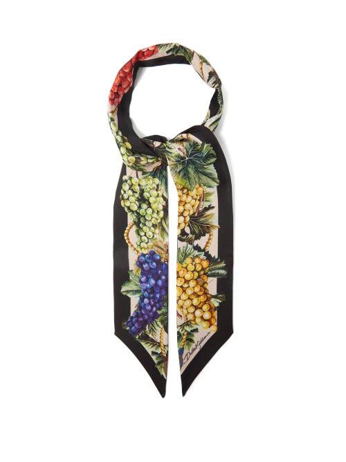 Matchesfashion.com Dolce & Gabbana - Grape-print Silk-satin Scarf - Womens - Black Multi
