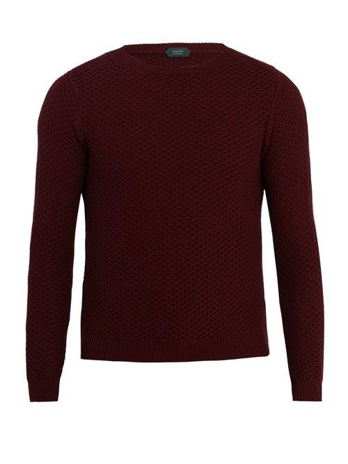 Matchesfashion.com Zanone - Crew Neck Waffle Knit Sweatshirt - Mens - Burgundy