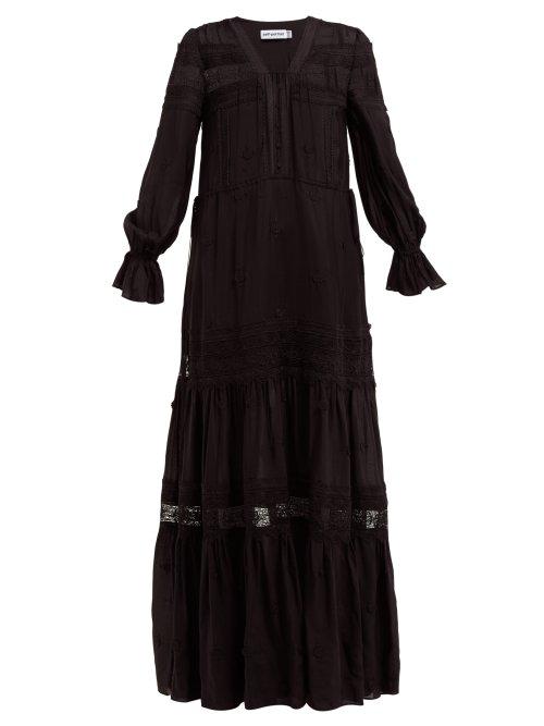 Matchesfashion.com Self-portrait - Plumetis Lace Insert Voile Maxi Dress - Womens - Black