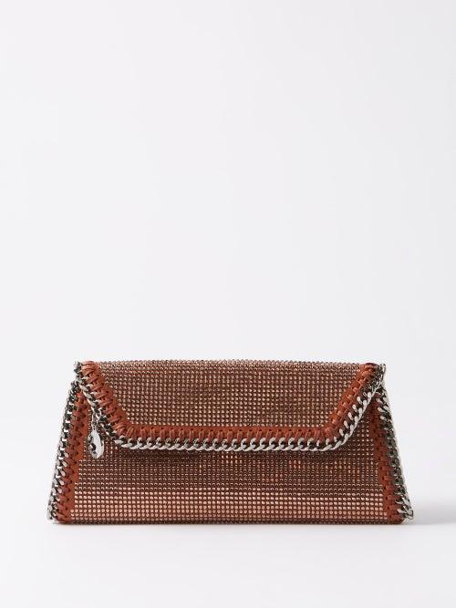 Stella Mccartney - Falabella Crystal-set Faux-suede Clutch Bag - Womens - Brown