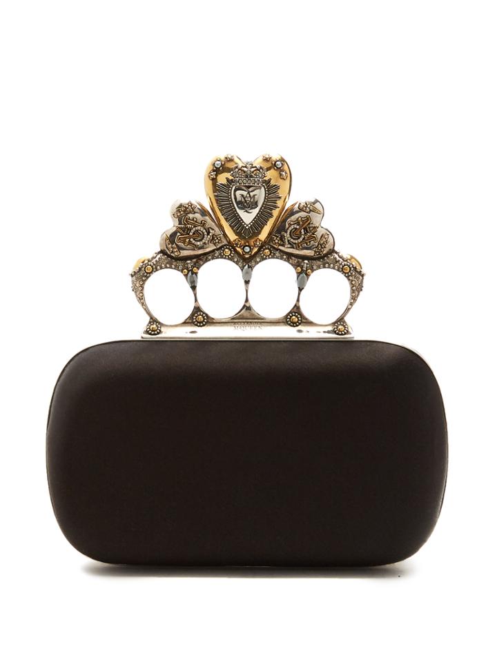 Alexander Mcqueen Crystal-embellished Heart Satin Knuckle Clutch
