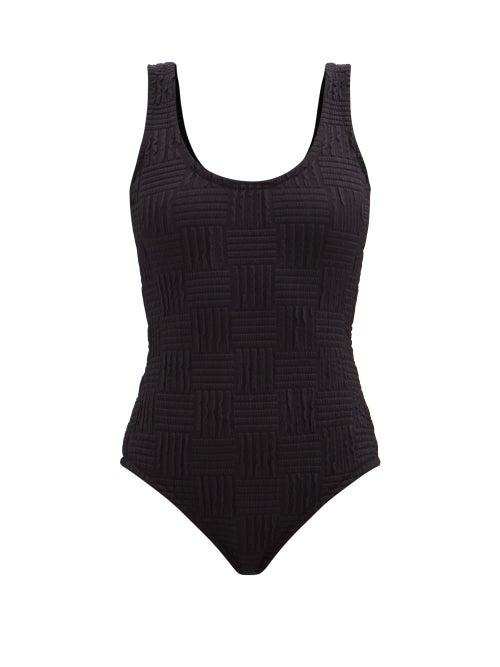 Bottega Veneta - Intrecciato-jacquard Swimsuit - Womens - Black
