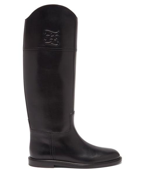 Fendi - Ff-embossed Leather Boots - Womens - Black