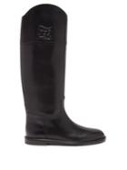 Fendi - Ff-embossed Leather Boots - Womens - Black