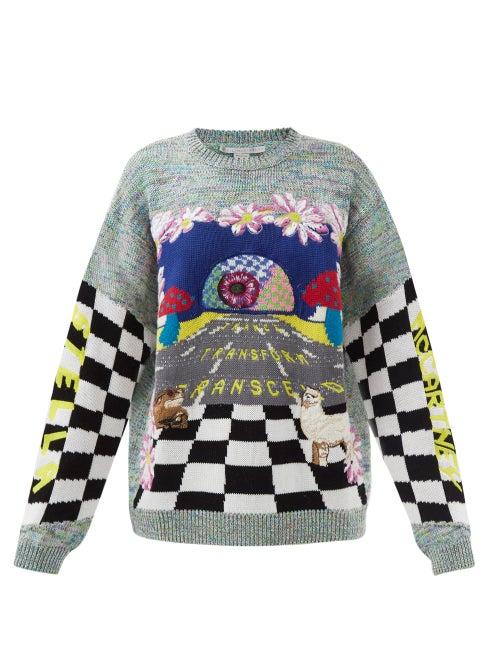 Stella Mccartney - Day Trip-intarsia Cotton Sweater - Womens - Multi